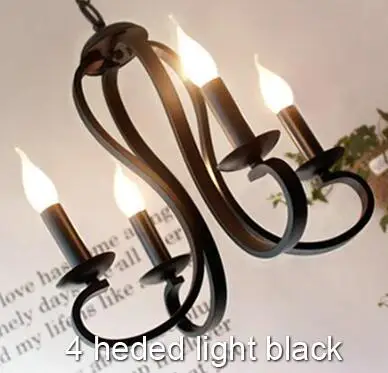 black 4 headed light Европейский сад железная люстра светильник светодиодный подвесной светильник 3 4 6 8 arms E14 Свеча светильник Черный Белый Зеленый современный декоративный светильник - Цвет абажура: black 4 headed light