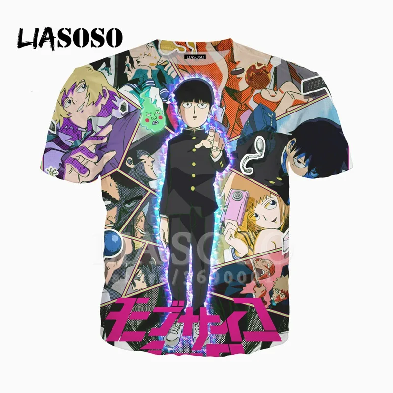 LIASOSO 3D Print Men Women Anime Mob Psycho 100 Mobu Saiko Hyaku Tshirt Summer T-shirt Casual Hip Hop Streetwear X2479