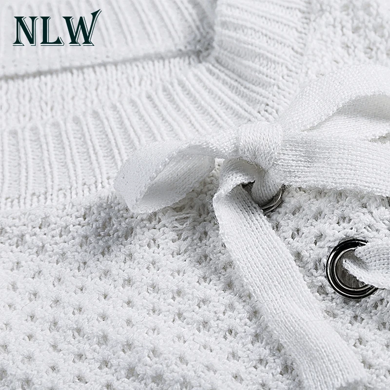 NLW Fashion Lace Up Women White Sweater Autumn Winter Warm Pullovers Knitted Sweaters 2017 O-Neck Casual Lady Long Sleeve Jumper | Женская