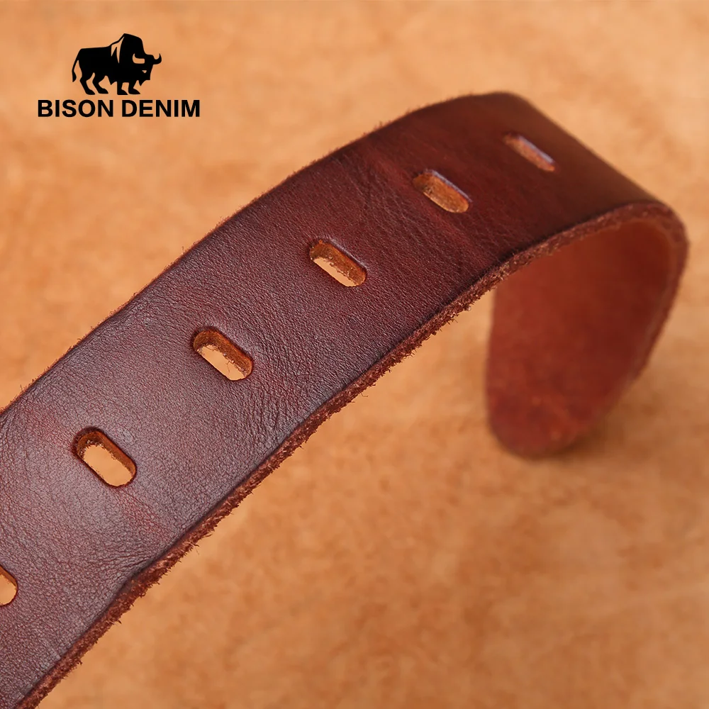 Мужской винтажный ремень BISON DENIM черный из натуральной воловьей кожи с пряжкой