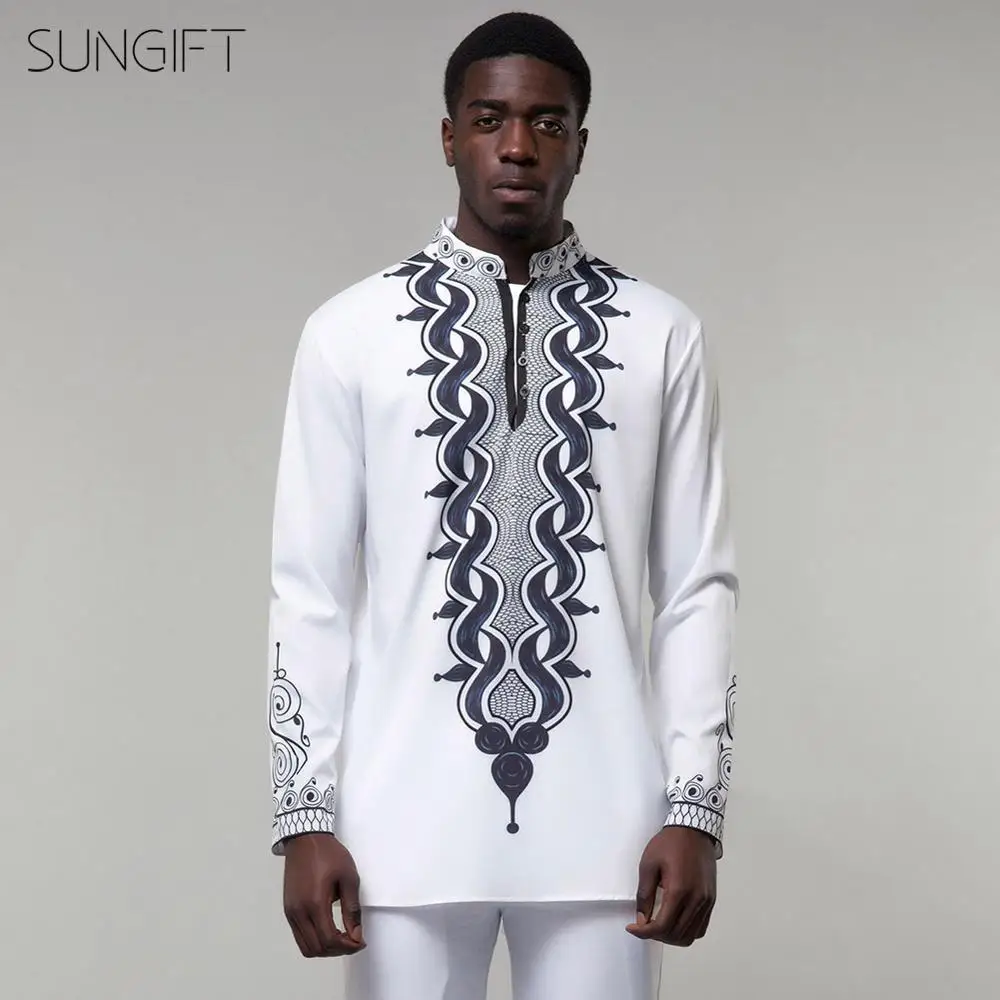 Мужская рубашка с длинным рукавом SUNGIFT Классическая в африканском стиле