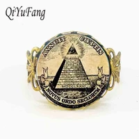 qiyufang ring steampunk vintage symbol masonic illuminati freemason for men antique print illustration poster bronze steel ring