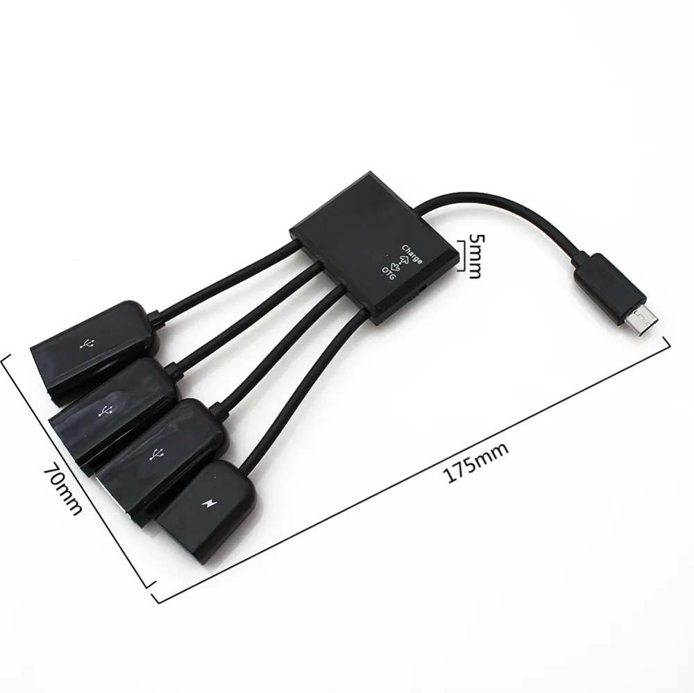Черный 4 Порты и разъёмы Micro USB Мощность зарядки OTG Кабель концентратор для