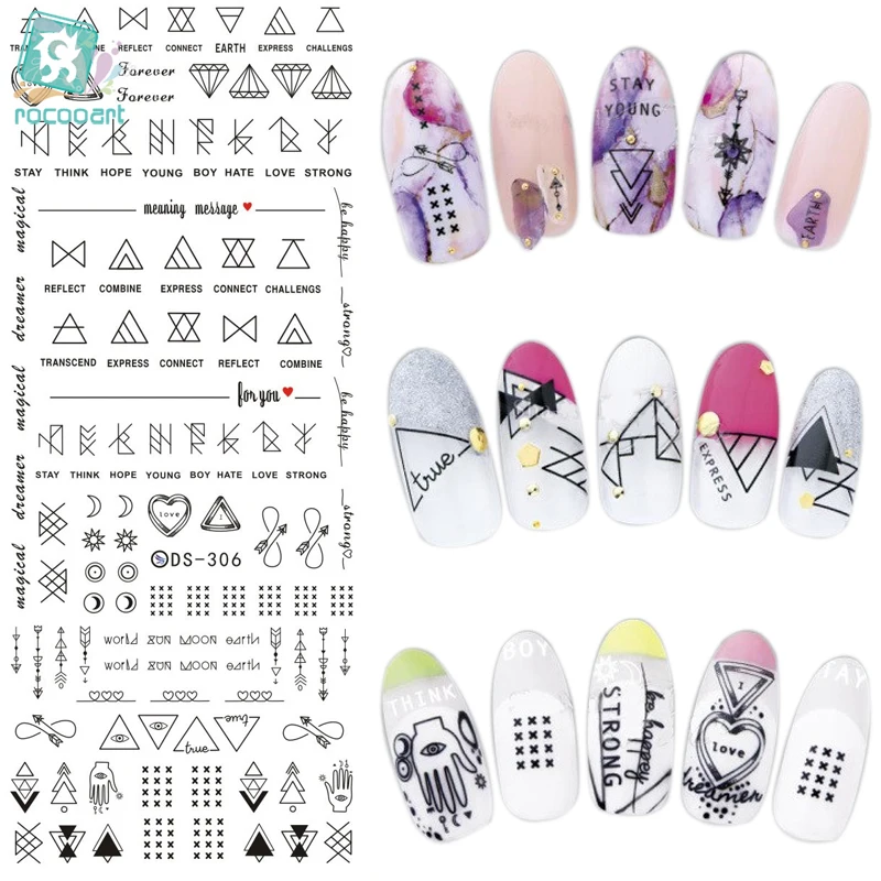 Дизайн Rocooart DS306 переводные наклейки для ногтей с водой Harajuku Element Line Figures Nail Wrap sticker Tips Manicura nail Decal