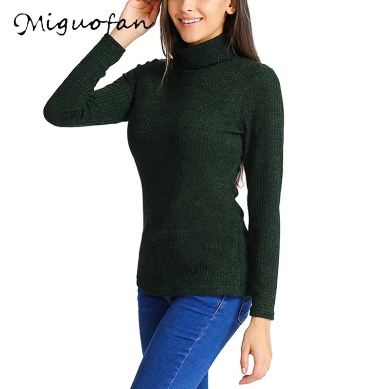 Miguofan Winter Women Knitted Pullovers Sweater Turtleneck Elastic Slim Fitness Jumper Tops Women's 2019 Autumn | Женская одежда
