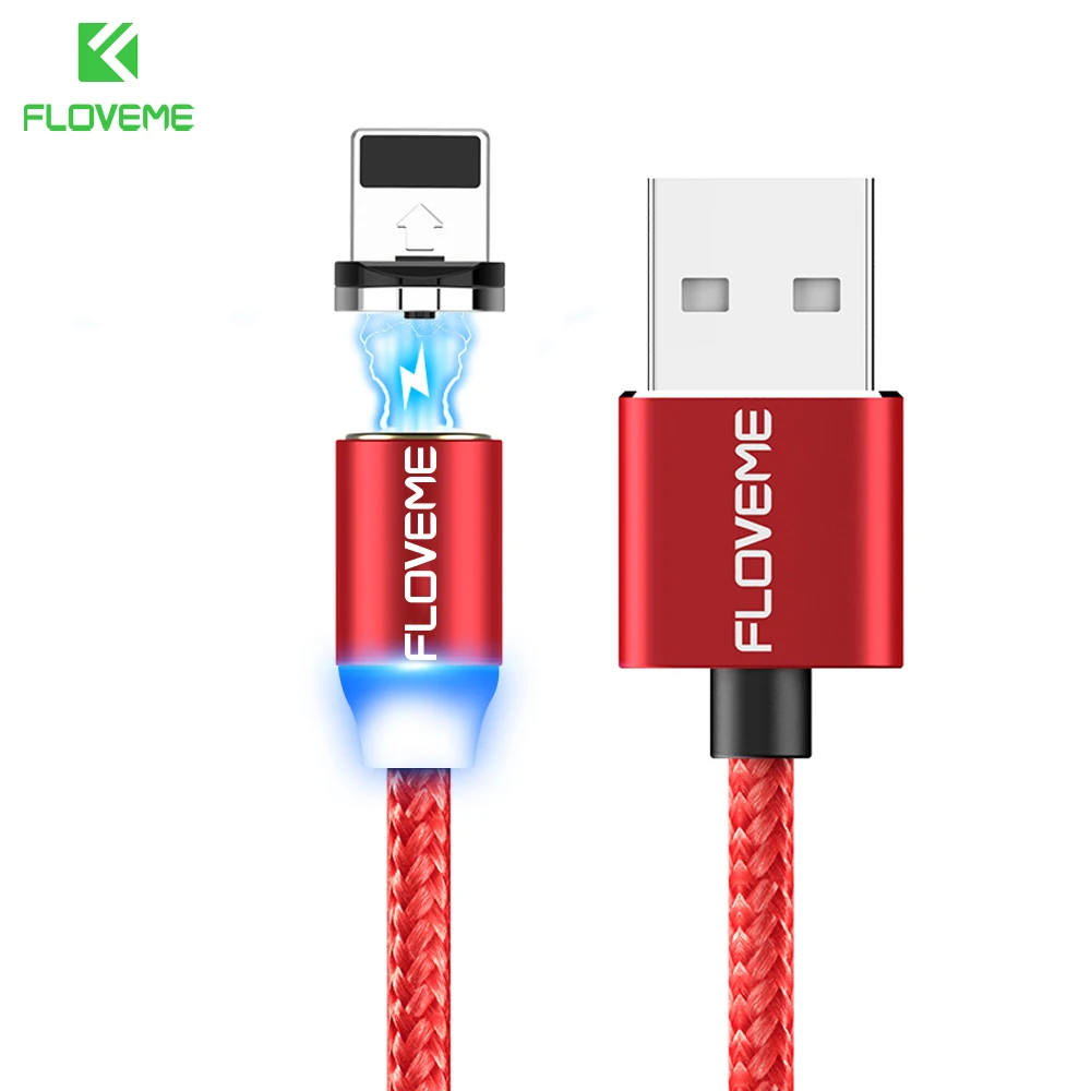 Red FLOVEME Магнитный кабель 1 м плетеные мобильного светодио дный Тип C Магнит Micro USB Зарядное устройство кабель для Apple iPhone X 7 8 6 XR Xs Max Xs зарядное устройство магнитная зарядка usb кабель магнитный кабель - Цвет: Red