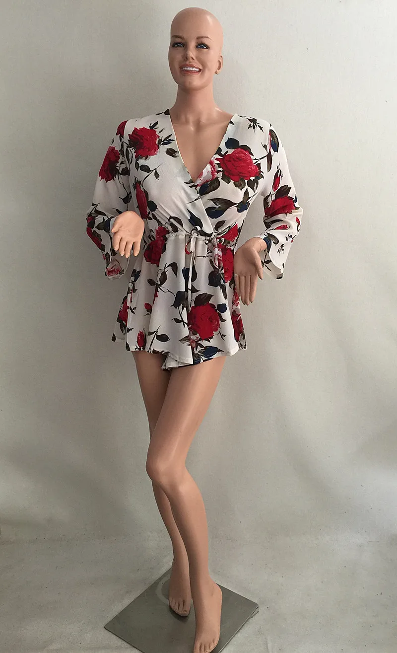 2018 hot women Print sexy V-neck jumpsuit | Женская одежда