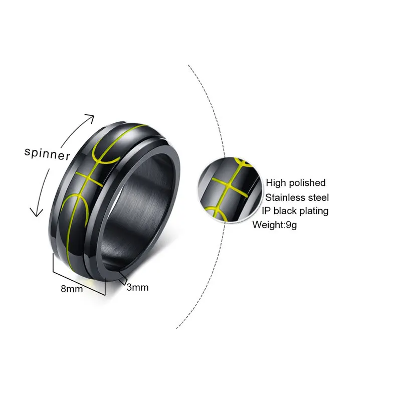 SUNNERLEES титановые кольца из нержавеющей стали черный баскетбольный символ Спиннер