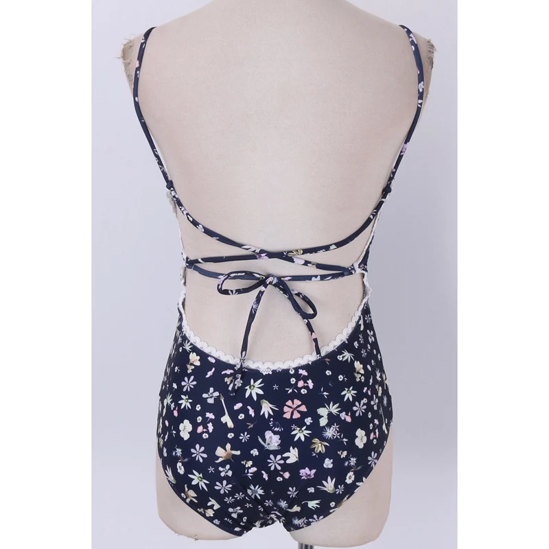 2018 Женский Бандаж пуш ап бикини монокини с открытой спиной Цветочный Холтер