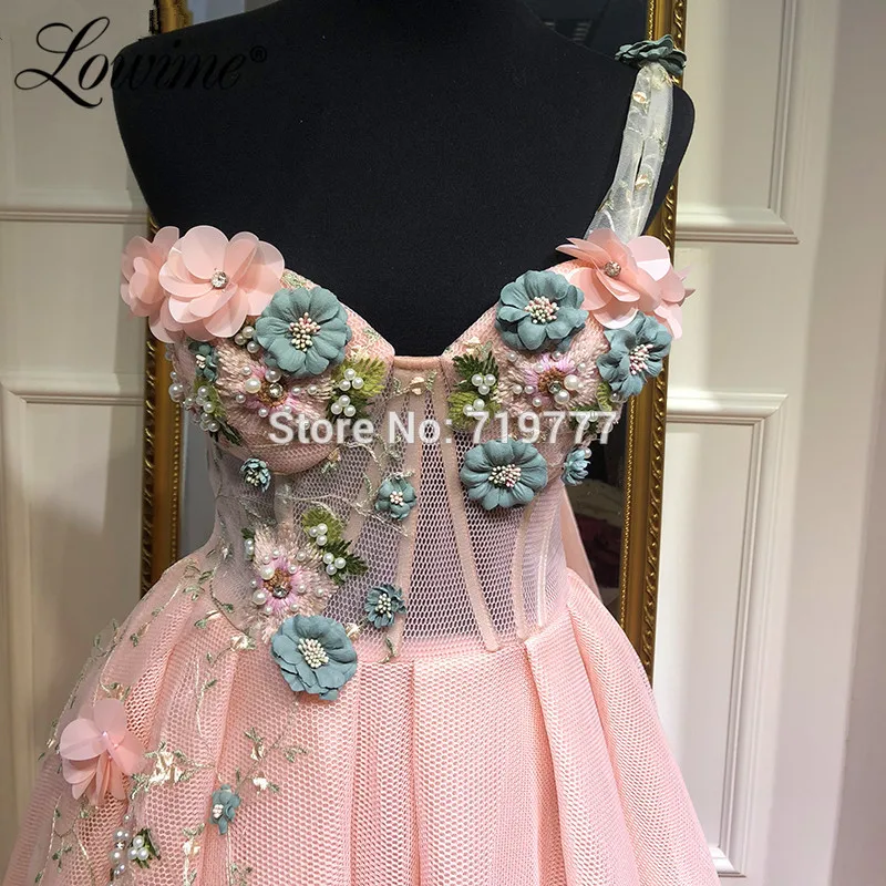 Розовые платья для выпускного вечера Vestidos de gala цветами ручной работы одно плечо формальных арабское вечернее платье вечерние свадебное платье