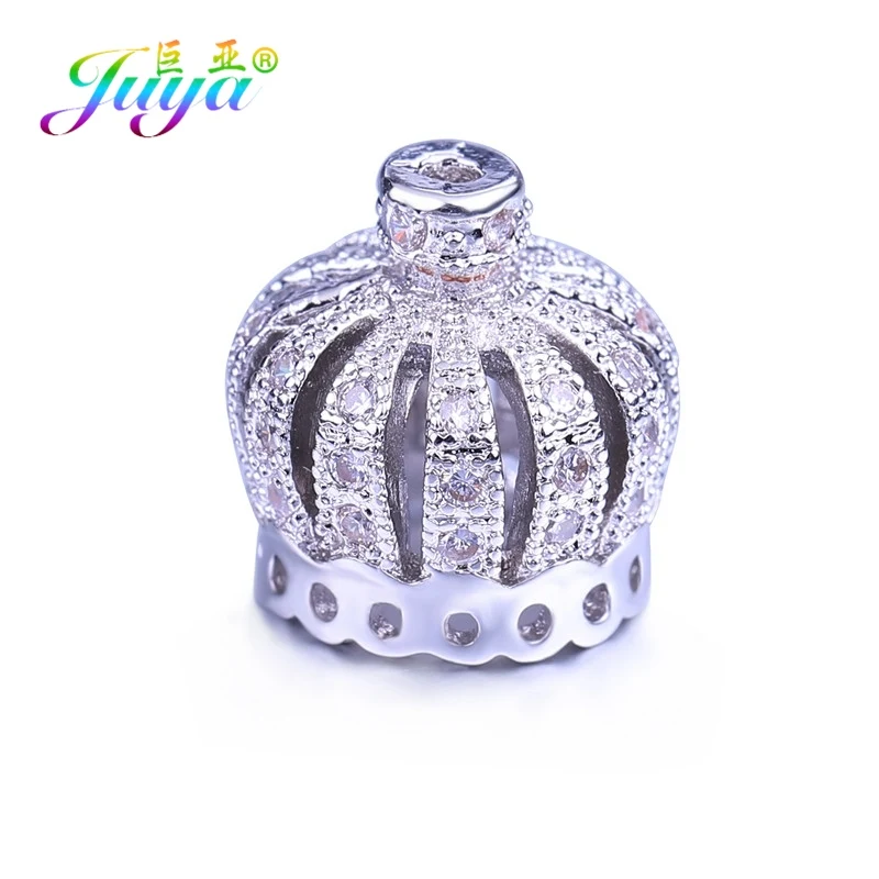 White Gold Juya ручной работы аксессуары с бахромой роскошный декоративный Шарм Корона шарик колпачок разъем кулон для женщин DIY Ювелирные изделия с кистями решений - Окраска металла: White Gold