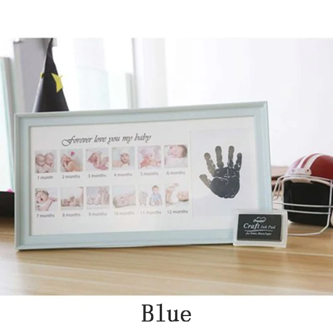 12 месяцев фото рамка, фоторамка украшения Babyroom фоторамка Love Baby Memorial растущие рамки отпечатка руки - Цвет: Синий