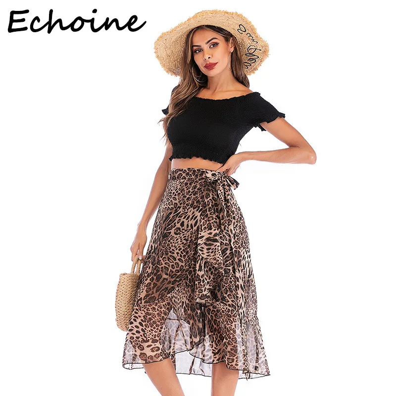 Юбка женская шифоновая с леопардовым принтом и высокой талией | Женская одежда