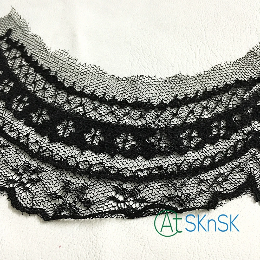 Черная Экологически чистая кружевная ткань с ресницами сетчатая лента вязаная