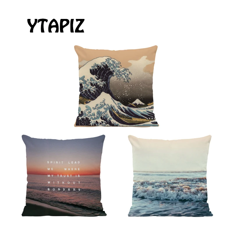 Стильные наволочки на подушку с видом море Золотой пляж кровяной красный закат