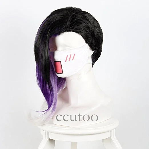 Ccutoo 40 см цвета: черный, фиолетовый, белый эффектом деграде(переход от темного к микс Вьющиеся переиграть игру OW Sombra синтетические волосы парики, костюм для косплея