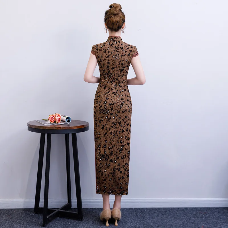 

Sexy Long Cheongsam 2019 Spring Vintage Chinese style Dress Fashion Womens Lace Qipao Slim Party Dresses Button Vestido S-XXXL