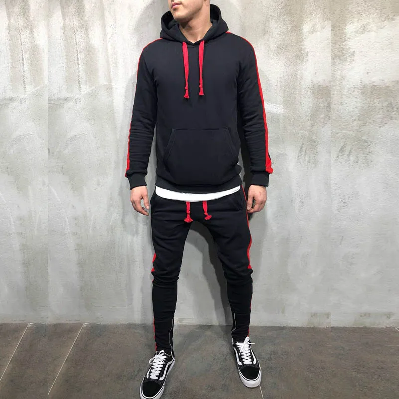 Для мужчин с капюшоном костюм молния и пуговицы Drawstring Hoodie Causul Slim Fit Хип-Хоп