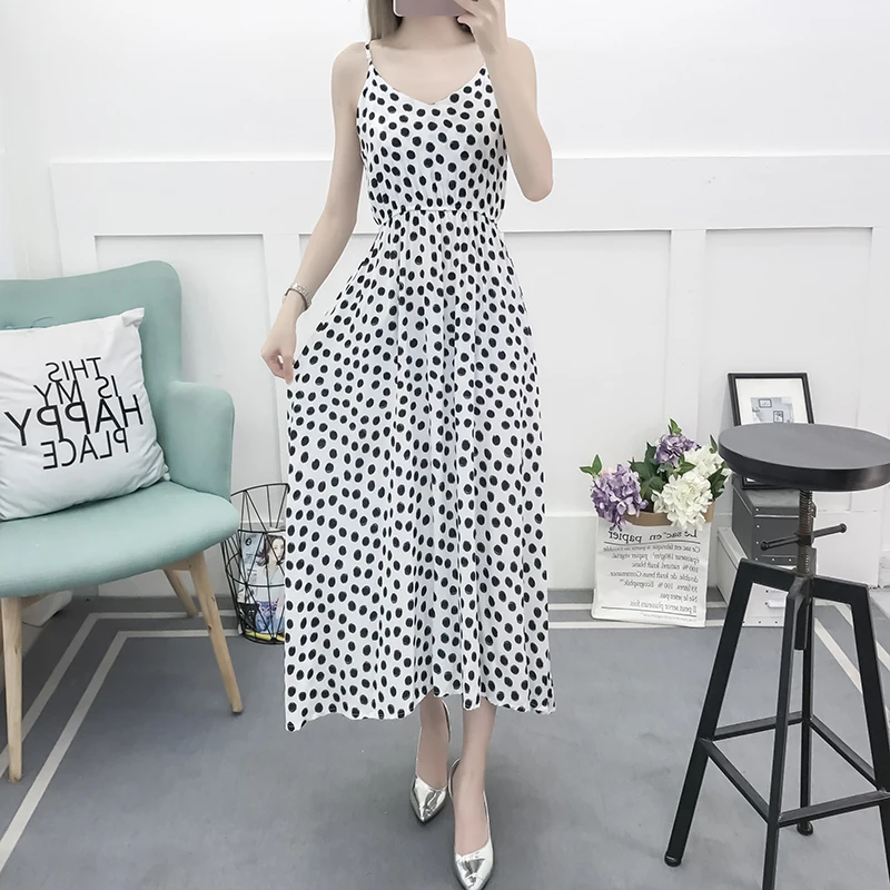 Летнее женское платье на бретельках Boho хлопковое пляжное без рукавов с цветами