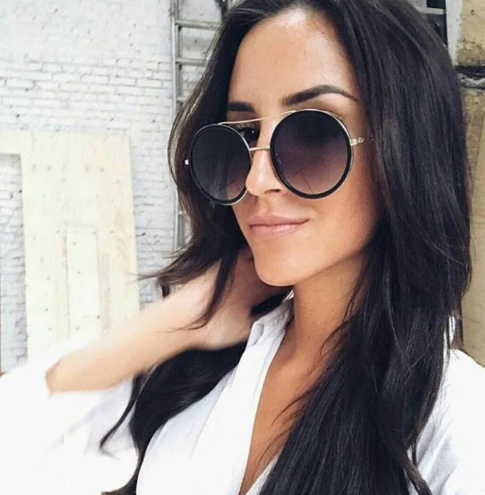 

Модные круглые солнцезащитные очки оверсайз, женские дизайнерские винтажные очки с градиентными тенями, UV400