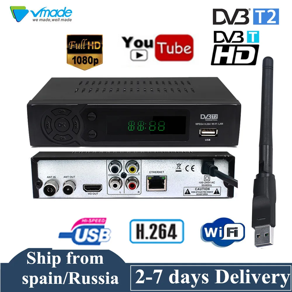 Smart DVB-T2 DVB-T приемник HD цифровой ТВ-тюнер рецептор Youtube MPEG-4 DVB-T H.264 наземный декодер ТВ-приемник телеприставка