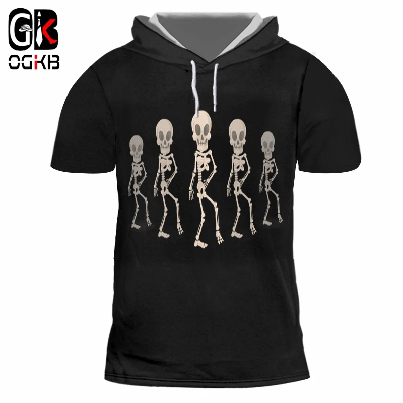 OGKB женская черная футболка с капюшоном в стиле хип хоп 3D принтом черепа на