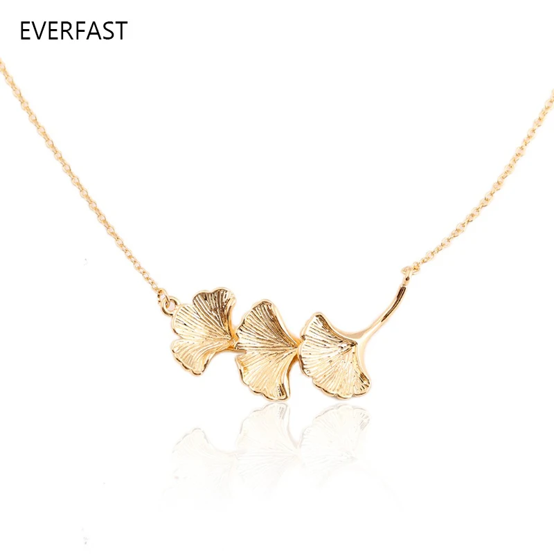 EVERFAST Ожерелье-подвеска из трех связанных желтых билоба для детей и девочек в сфере модных украшений с функцией отправки товара при заказе.