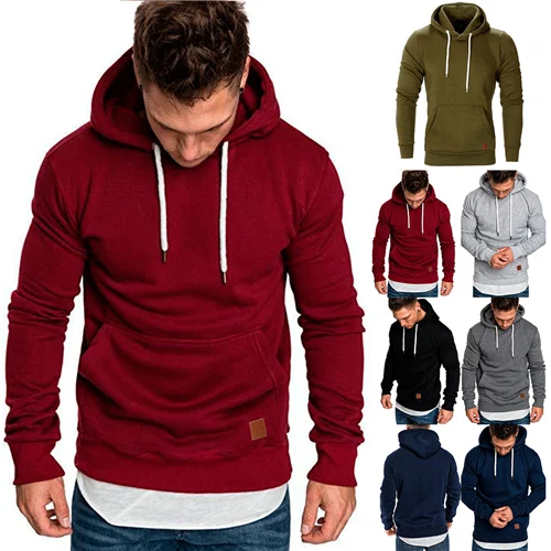 Wine Red Мужская Осенняя зимняя Классическая однотонная приталенная Повседневная Спортивная толстовка с длинным рукавом для тренировок - Цвет: Wine Red