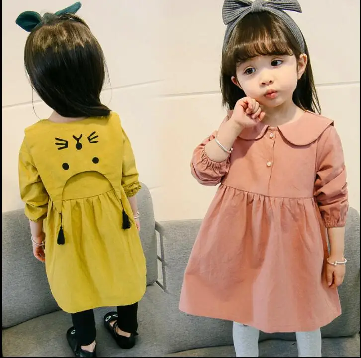 Весенние и осенние модели 2018 новые корейские модные стильные платья для девочек