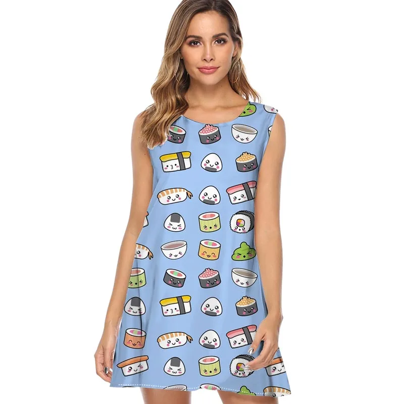 Женское летнее платье 2019 новый стиль милые суши повседневное женское короткое