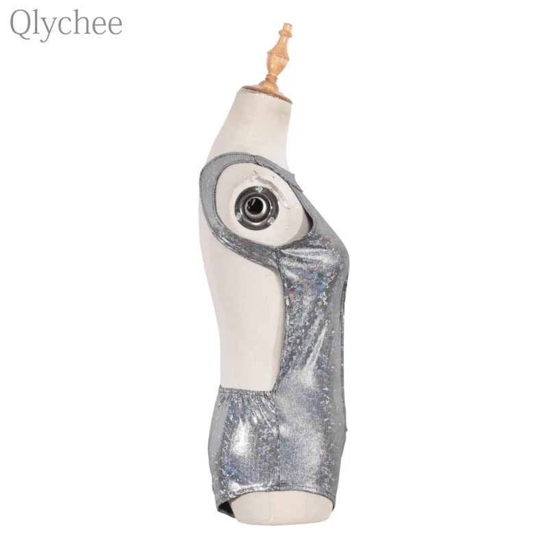 Qlychee сексуальный женский лазерный Открытый комбинезон голографический боди