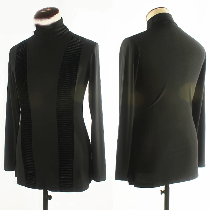 Мужской Топ для латиноамериканских танцев черная рубашка с высоким воротником