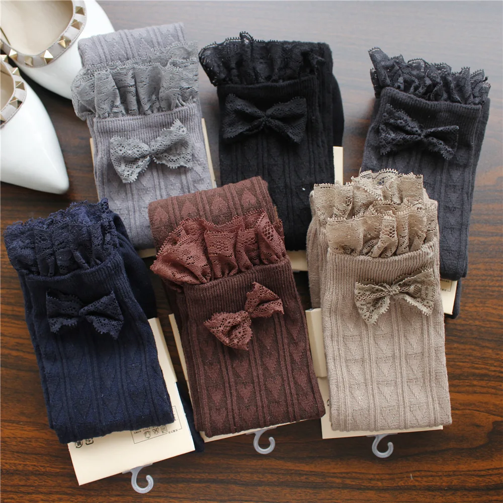

Spring Autumn Winter Warm Stockings Lace Bow Japanese Thigh High Stockings Girls Kawaii Knee Socks Heart Printed High Stocks