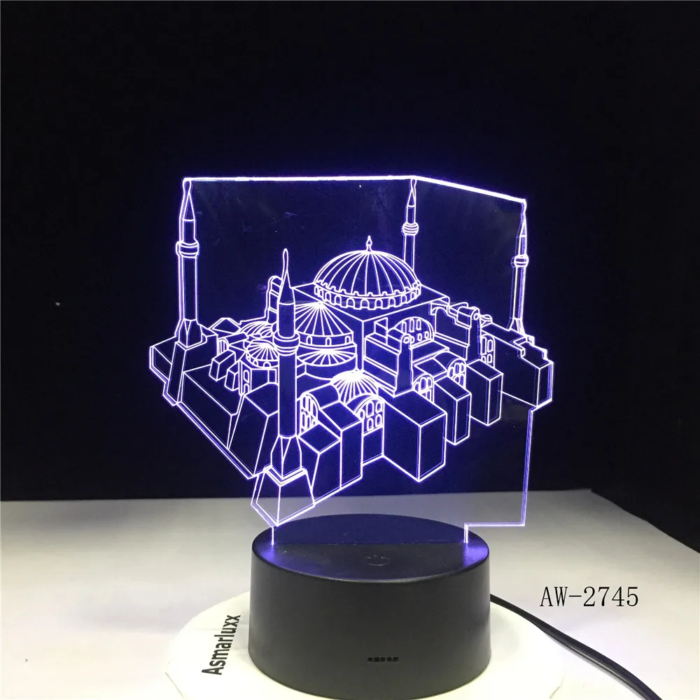 Мечеть строительство Красочные градиент 3D настольные лампы Led детский спальный