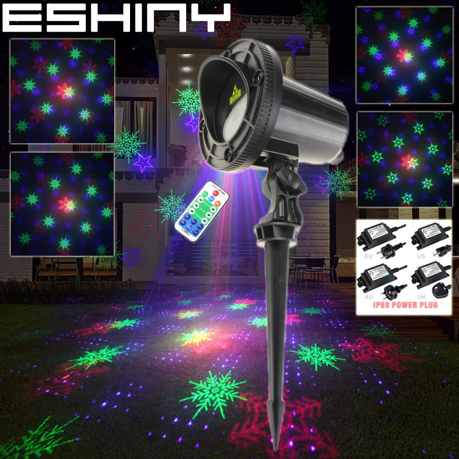 ESHINY открытый WF RGB лазера 18 Снежинка шаблоны проектор DJ Семья вечерние елка стены Пейзаж для освещения сада Show RGBF103