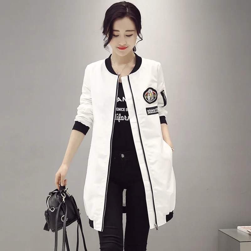 New Fashion 2017 Spring Autumn Women's Mid Long Basic Coats Female Casual Baseball White Black Sleeve Outerwear Jackets | Женская
