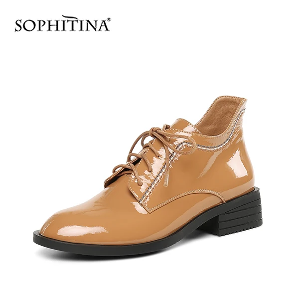 Apricot single SOPHITINA/новые удобные женские ботинки модная обувь из лакированной кожи высокого качества с круглым носком на шнуровке специальные ботинки ручной работы; PO214 - Цвет: Apricot single