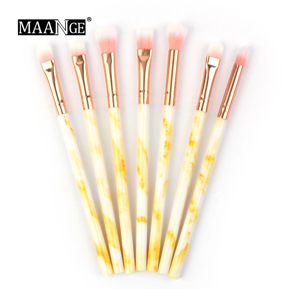 7Pcs-Yellow MAANGE Многофункциональный 5/7/10 шт. мрамор кисти для макияжа Набор теней для век подводка для глаз Кисть для консилера набор мини макияж кисти набор инструментов - Handle Color: 7Pcs-Yellow