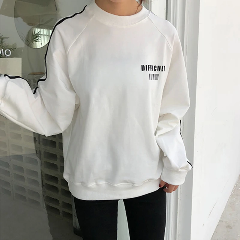 Spring Korean chic Harajuku Wind Bar Stripe woman sweatershirt Student Loose Thin Long Sleeve couple Tops | Женская одежда