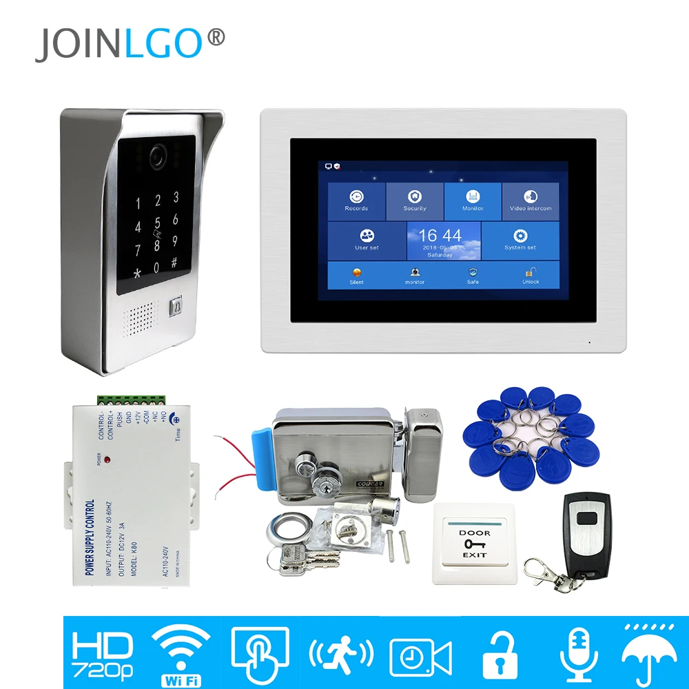 wifi IP " сенсорный экран lcd видеодомофон дверной телефон набор для записи кода клавиатуры IC Водонепроницаемая камера Электрический замок