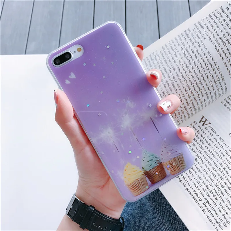 ROHDEA Sweet Star Shiny Phone Case for iphoneXS max XR Cute Cat Soft Cover iphone6 7 8 plus Butterfly Clear Edge TPU |