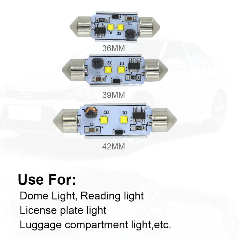 2x Автомобильные светодиодные лампы без ошибок 36 мм C5W 6 SMD 5730 12 В номерные знаки для
