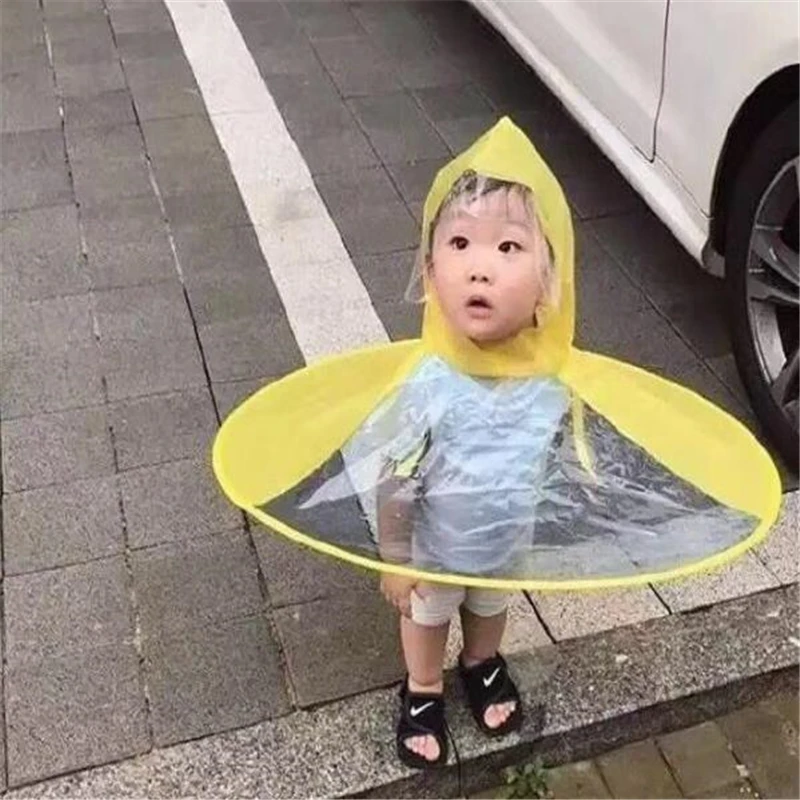 Creative Children Adult Animation UFO Umbrella Sleeveles Hat Raincoat Yellow Duck Flying Saucer | Тематическая одежда и