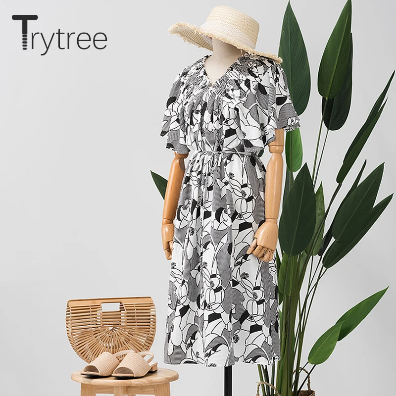 Trytree/летнее платье женское Повседневное трапециевидной формы с принтом
