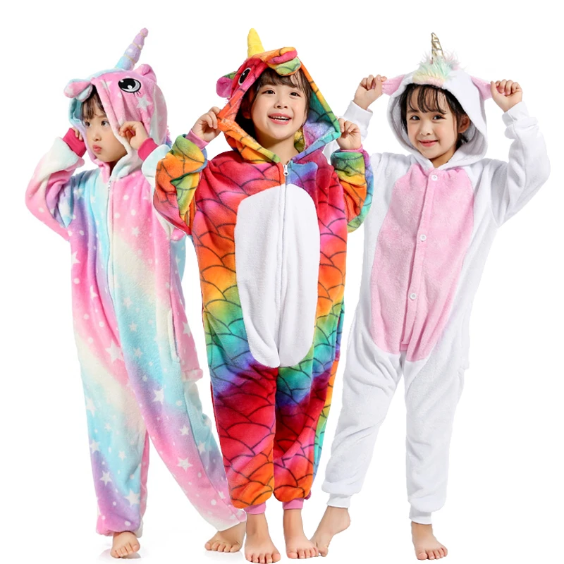 Детская Фланелевая пижама кигуруми с капюшоном и единорогом для мальчиков