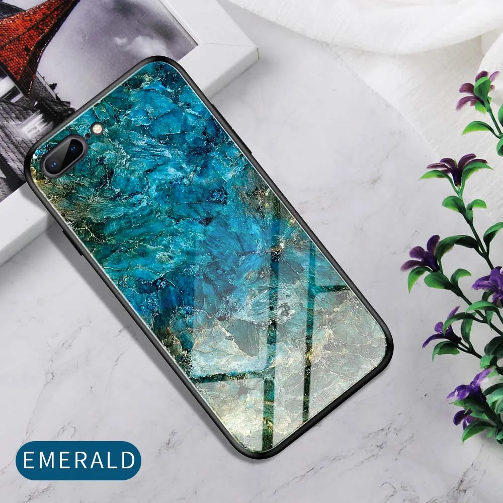 Emerald Мраморный звездное небо чехол для телефона для iPhone 6 6S 7 8 Plus закаленное стекло градиентный чехол для Apple iPhone X XR XS Max девушка человек чехол s - Цвет: Emerald