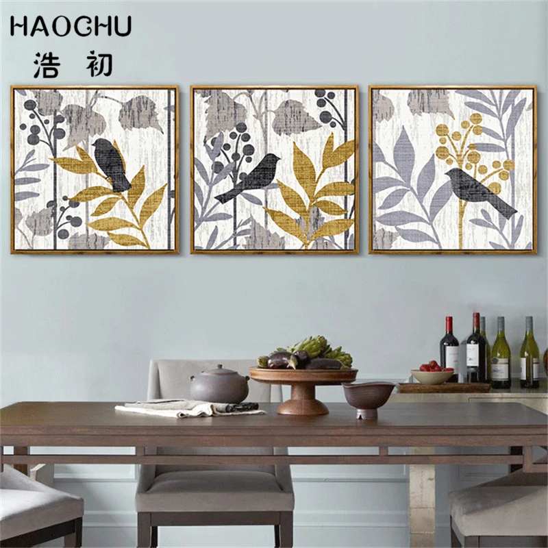 HAOCHU современная абстрактная Птица на дереве настенная Картина холсте черный