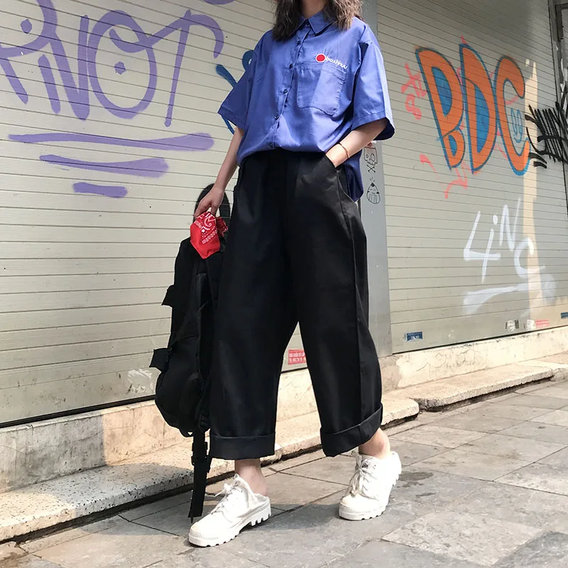 Женская одежда летние корейские брюки ulzzang harajuku с широкими штанинами женские