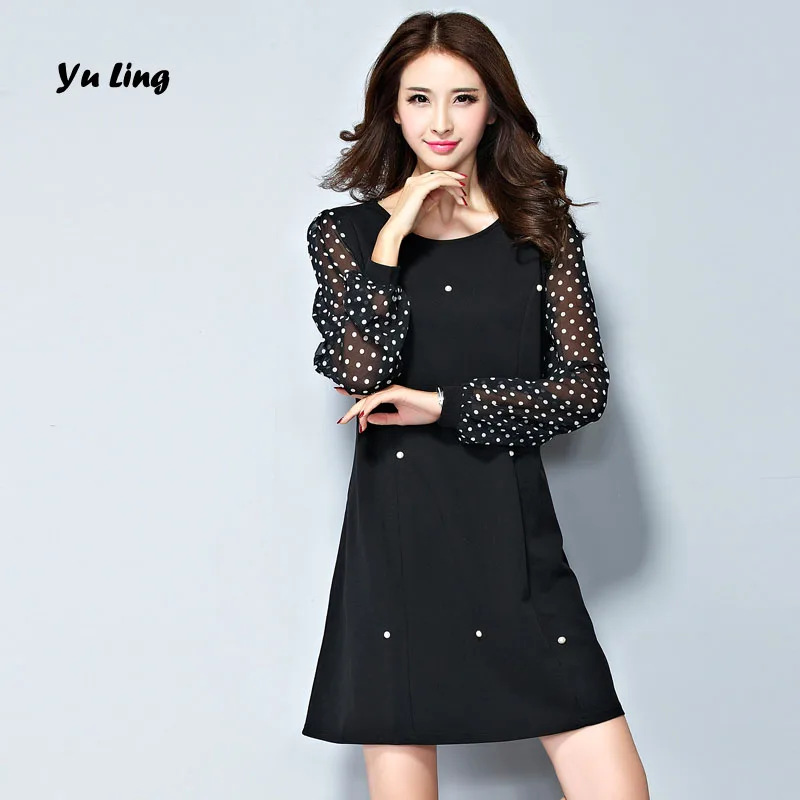 Бесплатная поставка женская Новых Длинными Рукавами Шифон Dress Женщины Мода