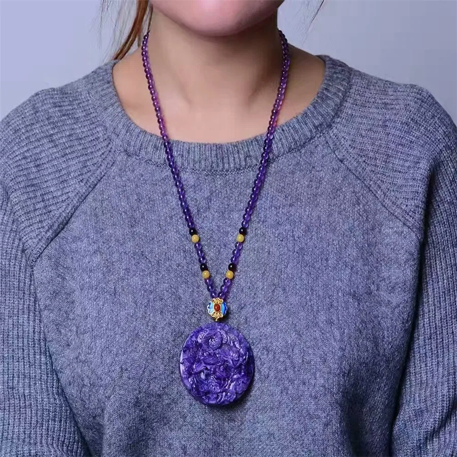 100% натуральный фиолетовый Charoite украшенный кристаллом Gragon большой женский кулон